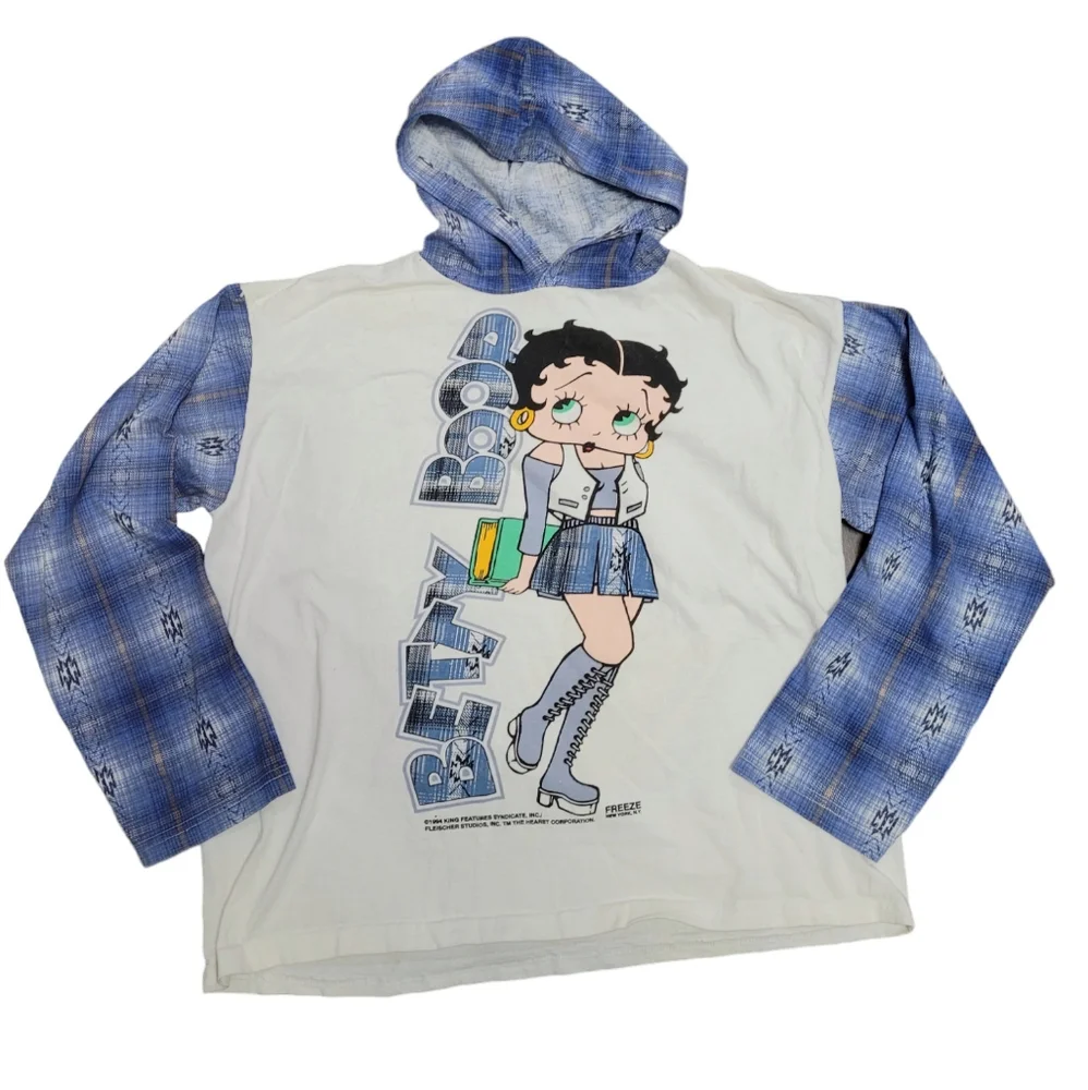 Rare Vintage 1990s (1994) Betty Boop plaid hooded graphic t-shirt